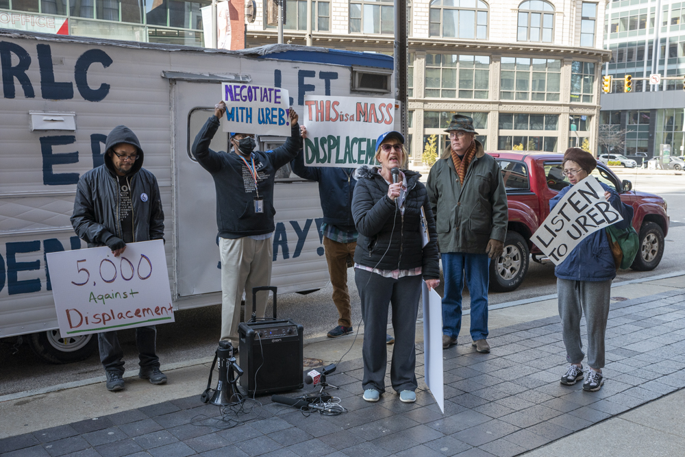 Park resident Heather Malone speaks at the United Residents of Euclid Beach rally in downtown Cleveland on March 28th, 2023